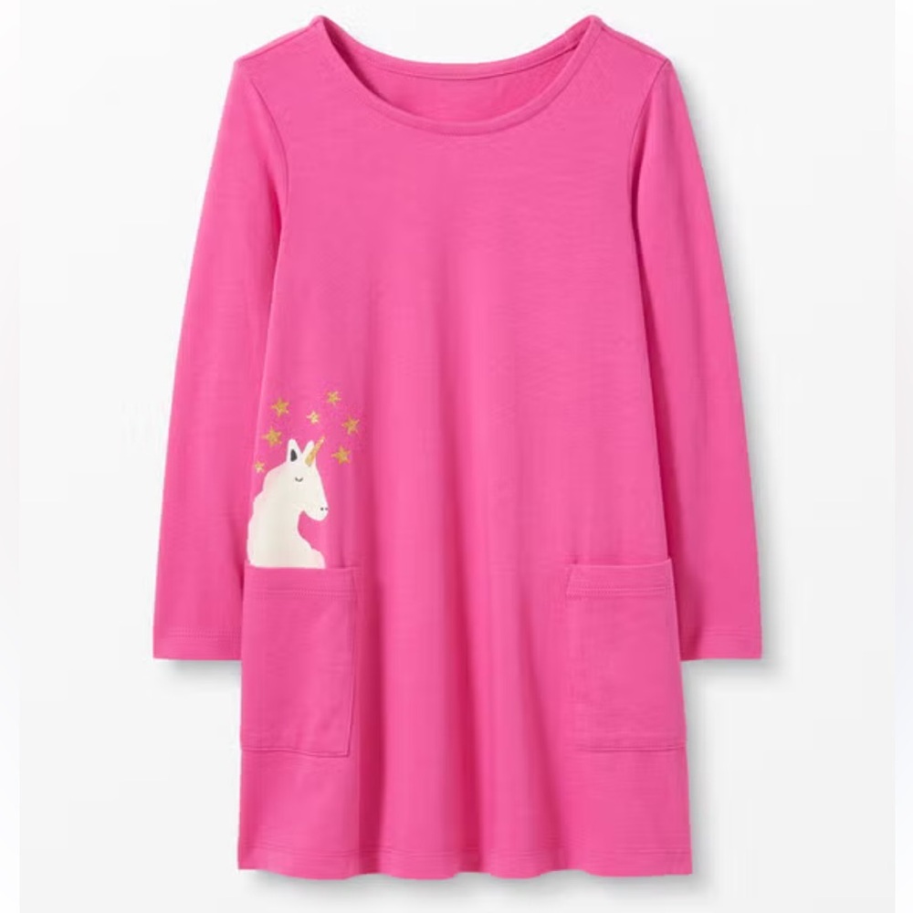 Hanna Andersson | Pink Unicorn in Pocket Long sleeve Dress | 6-7